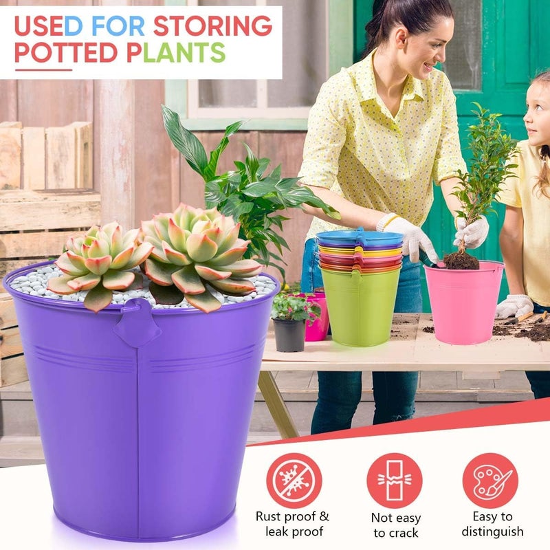 OBTANIM 7 Pack Colorful Metal Buckets with Handle Galvanized Ice Pails for Plants, Succulents, Party Favors Organizing, Rustic Home Decor or Classrooms Pencil Storage (7.1 x 5.2 inch) - Image 4